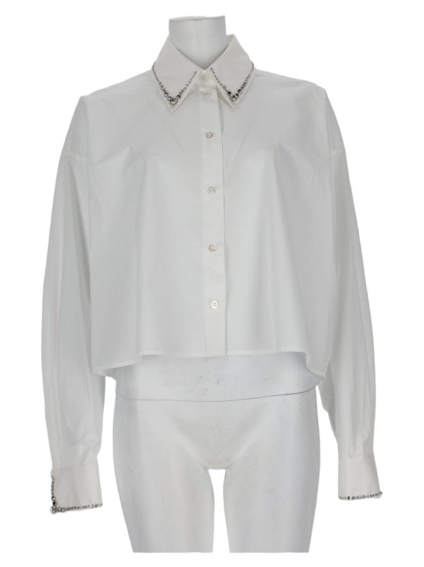 Fabiana Filippi Cropped Embellished Collar White Cotton Shirt