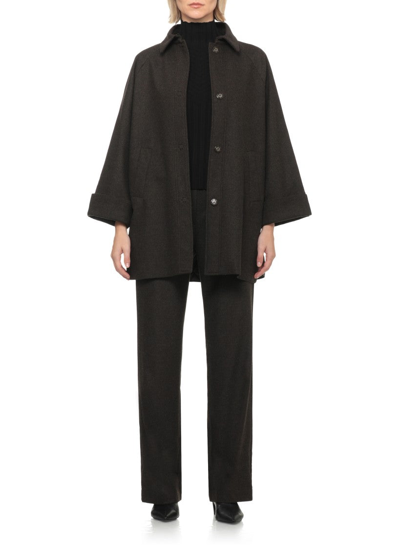 D. Exterior Brown Boxy Wool Coat