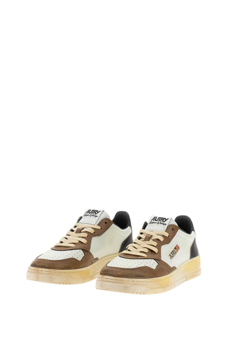 Autry White Brown Black Supervintage Medalist Low Leather Sneakers