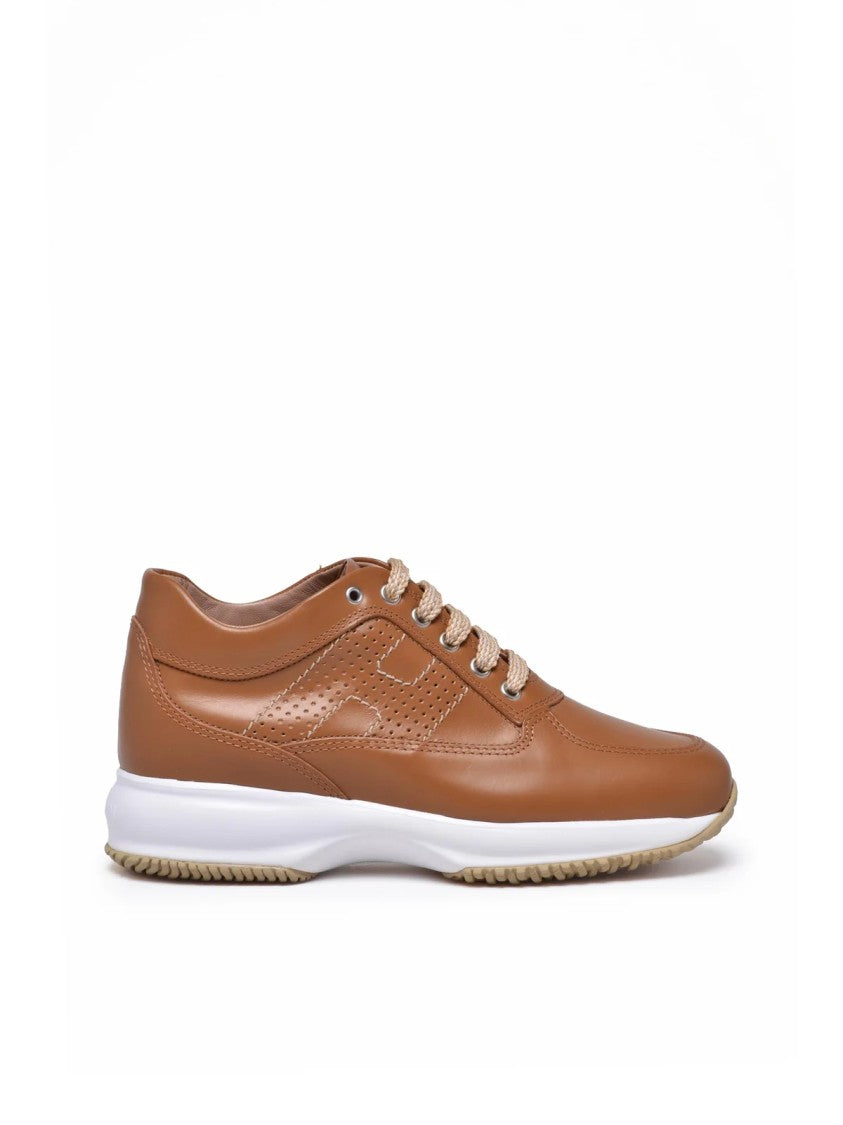 Hogan Brown Perforated Leather Low-Top Sneakers