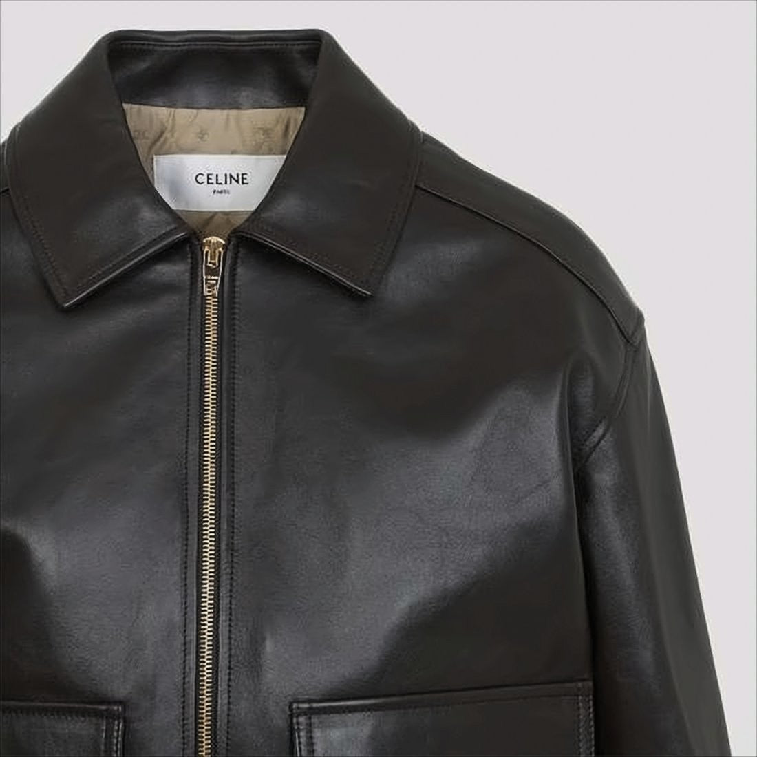 Celine Smooth Lambskin Leather Jacket With Classic Collar And Ribbed Finish