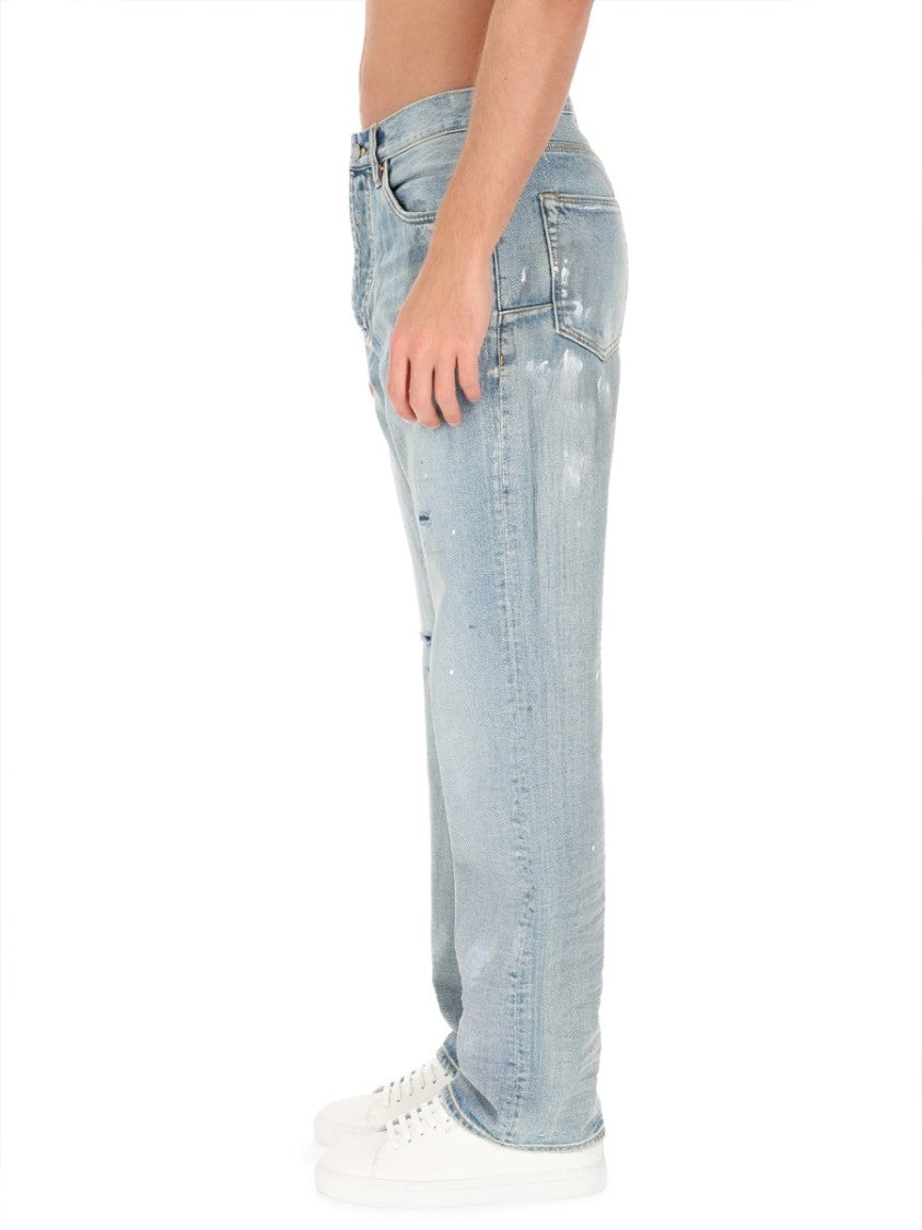 Purple Brand Relaxed Fit Light Blue Denim Jeans With Distressed Detailing