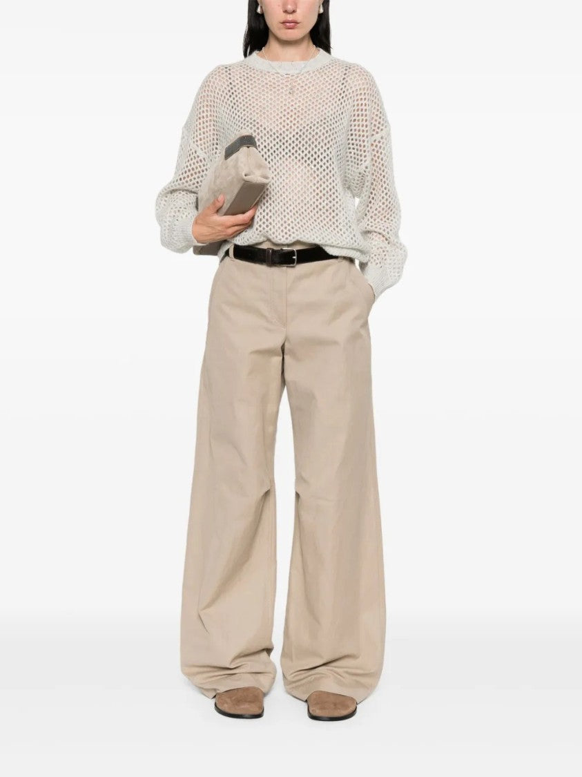 Brunello Cucinelli Open-Knit Long-Sleeve Sweater With Relaxed Silhouette