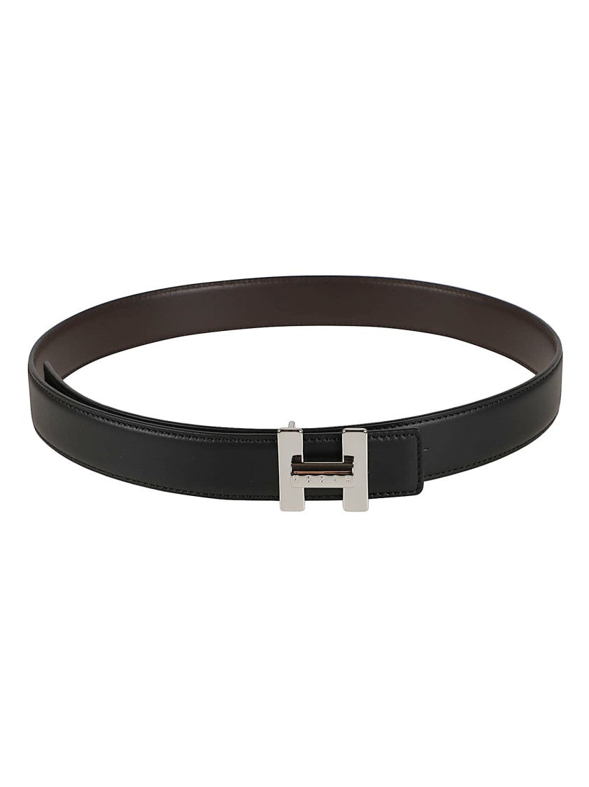 Hogan Calf Leather Metallic Buckle Belt