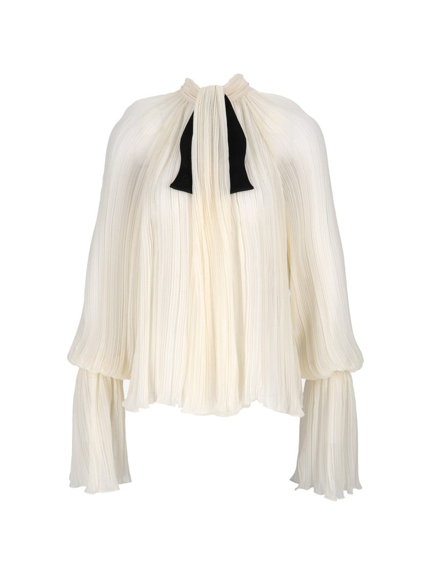 Elisabetta Franchi Pleated Voluminous Sleeve Bow Blouse