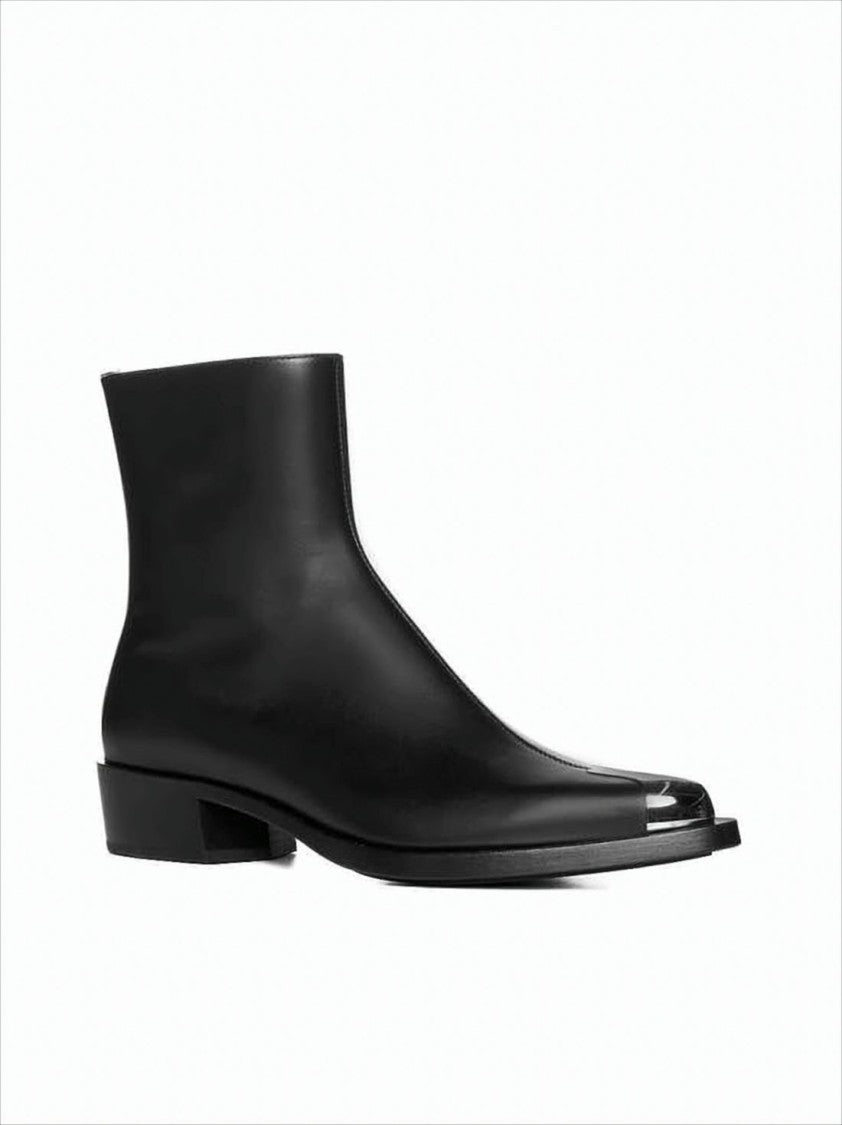 Alexander Mcqueen Smooth Leather Ankle Boots With Metallic Cap