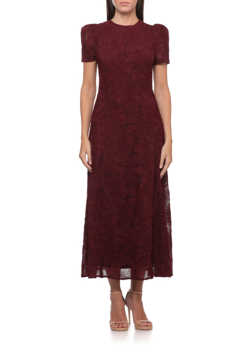 Rotate Burgundy Maxi Dress With All-Over Fabric Roses