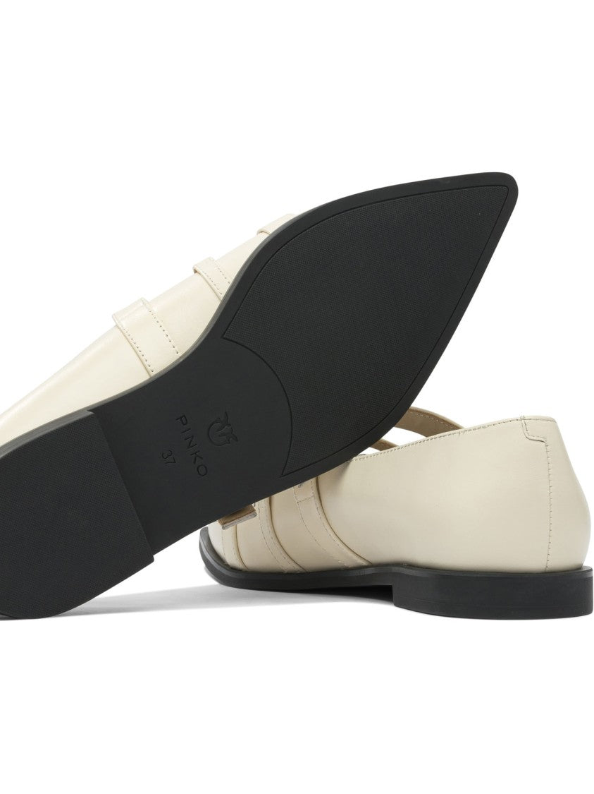 Pinko Beige Leather-Rubber Ballerinas