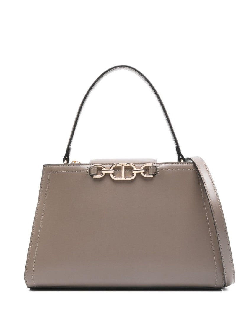 Twin-Set Structured Handbag With Metal Clasp And Versatile Carrying Options