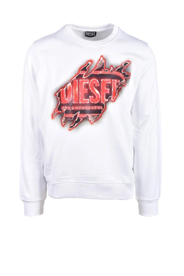 Diesel White Graphic Cotton Sweatshirt
