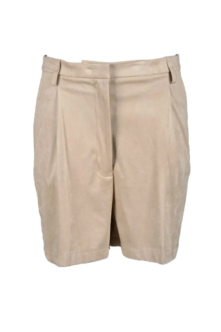 Violanti Beige Pleated Polyester-Blend Shorts