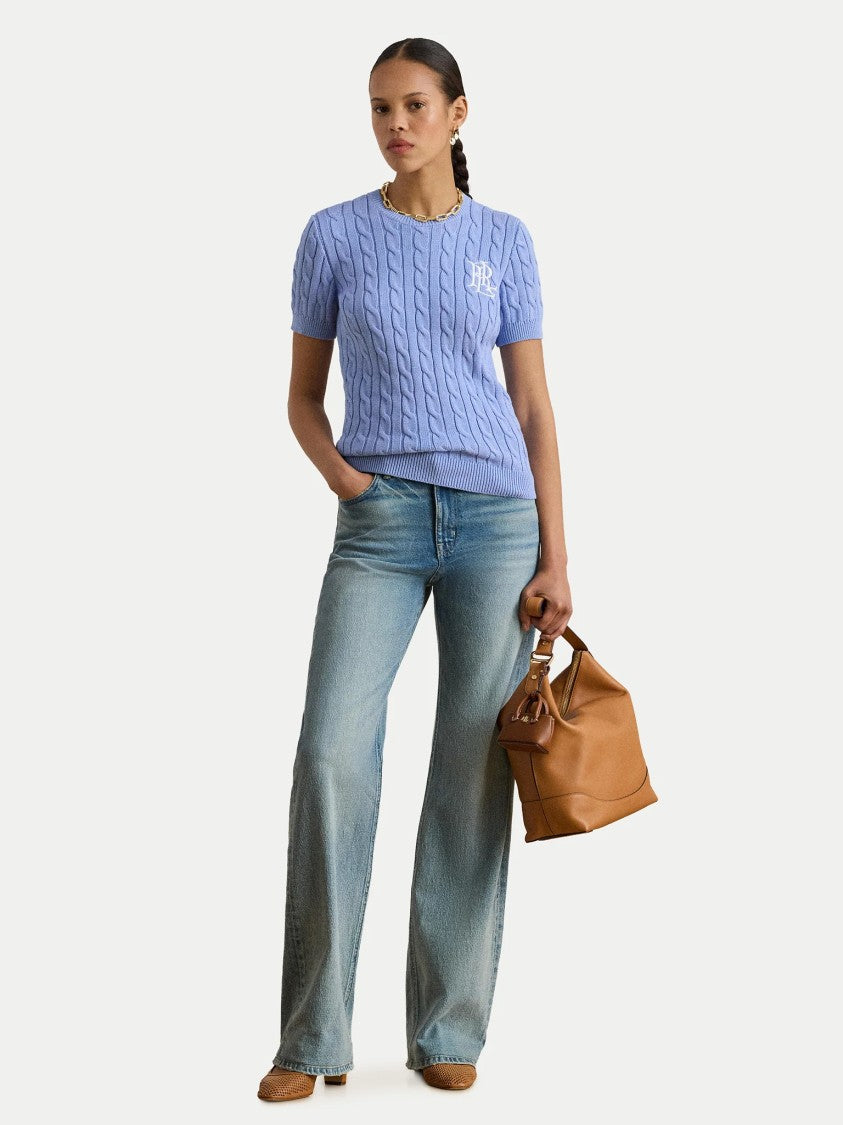Lauren Ralph Lauren Light Blue Eyelah Linen Pullover Knit Top
