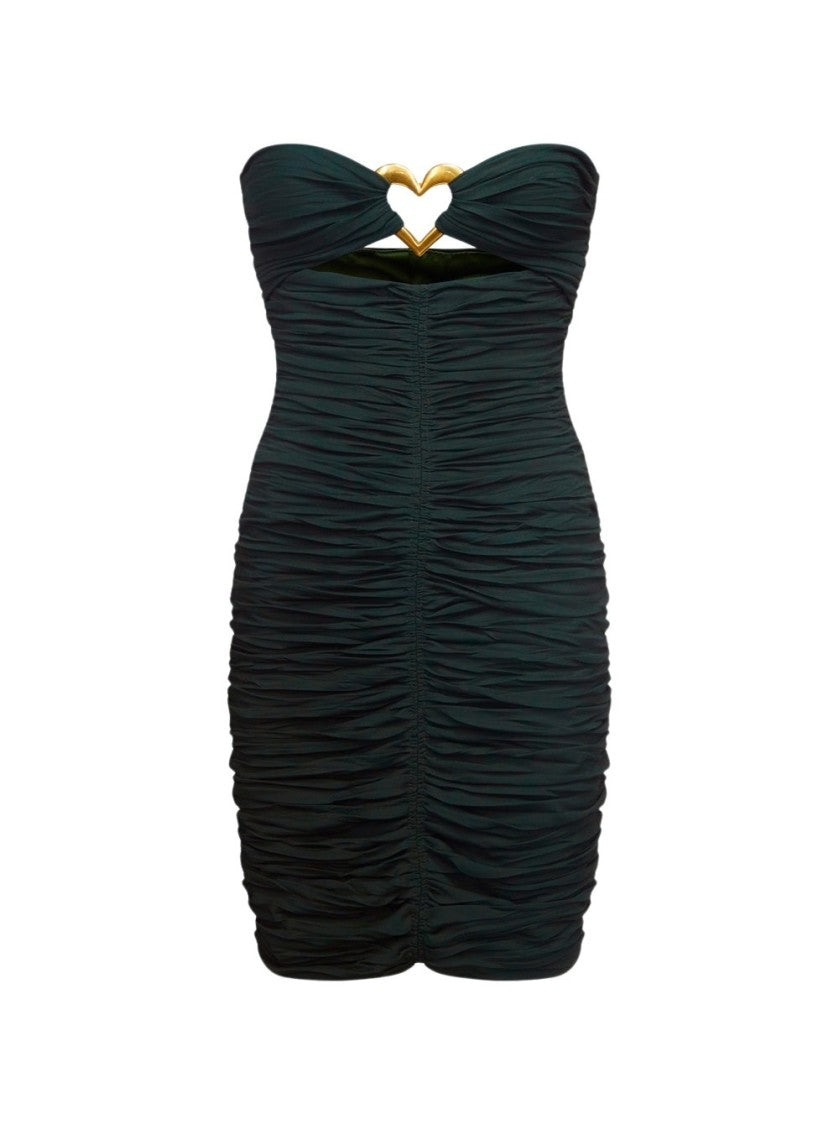 Area Heart Ruched Strapless Mini Dress Green