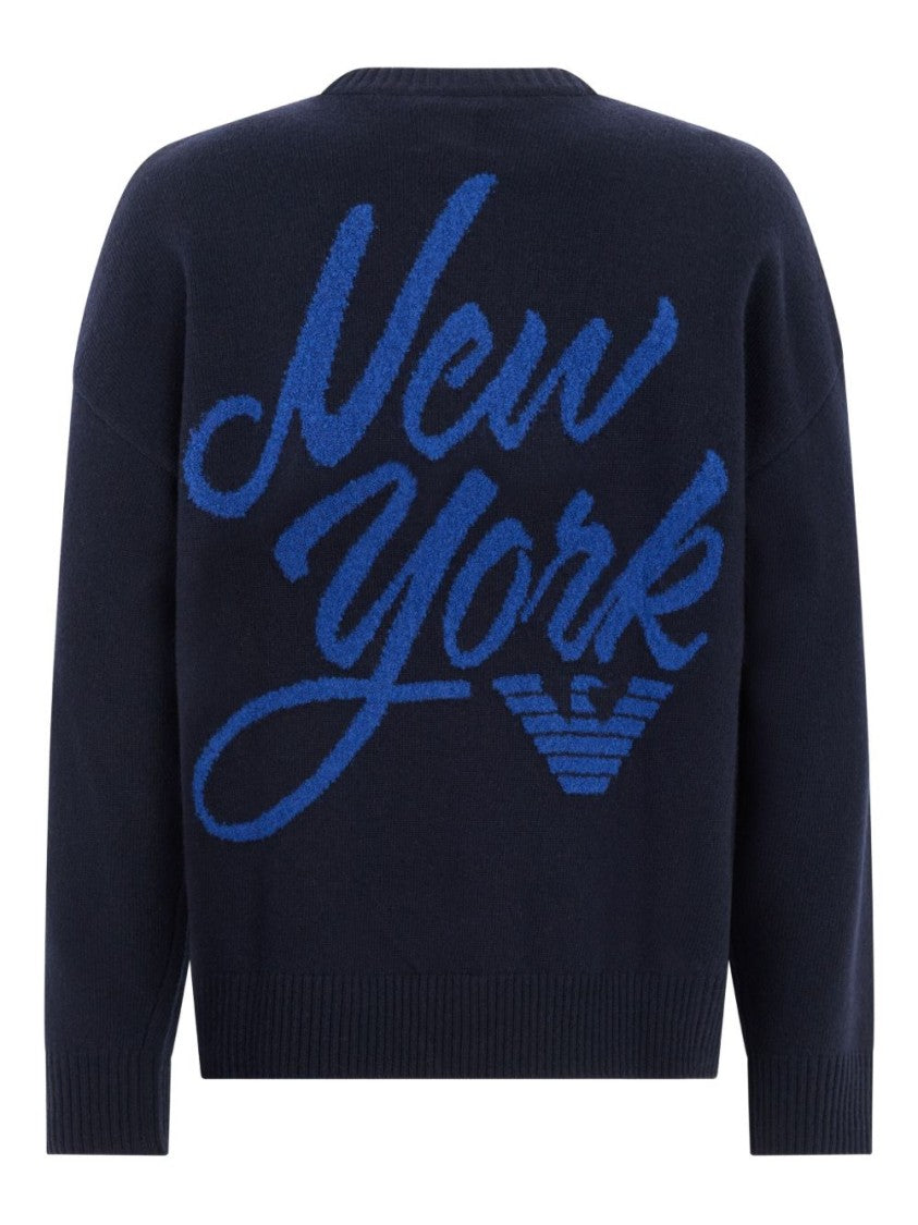 Emporio Armani Navy Blue Virgin Wool Blend Sweater