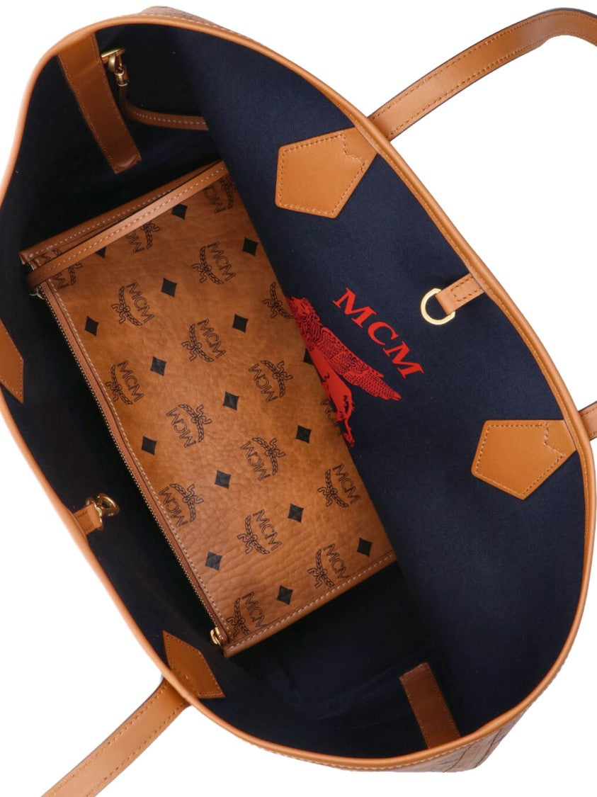 Mcm Brown Liz Visetos Leather Tote Bag