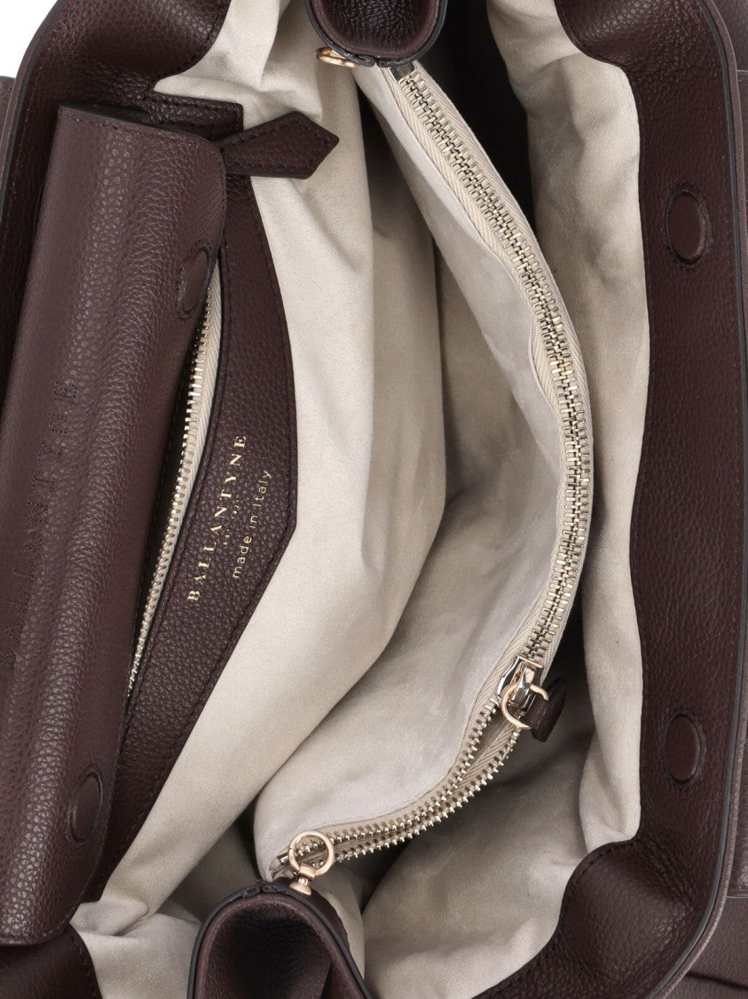 Ballantyne Structured Dark Brown Calf Leather Tote With Adjustable Buckle Detail