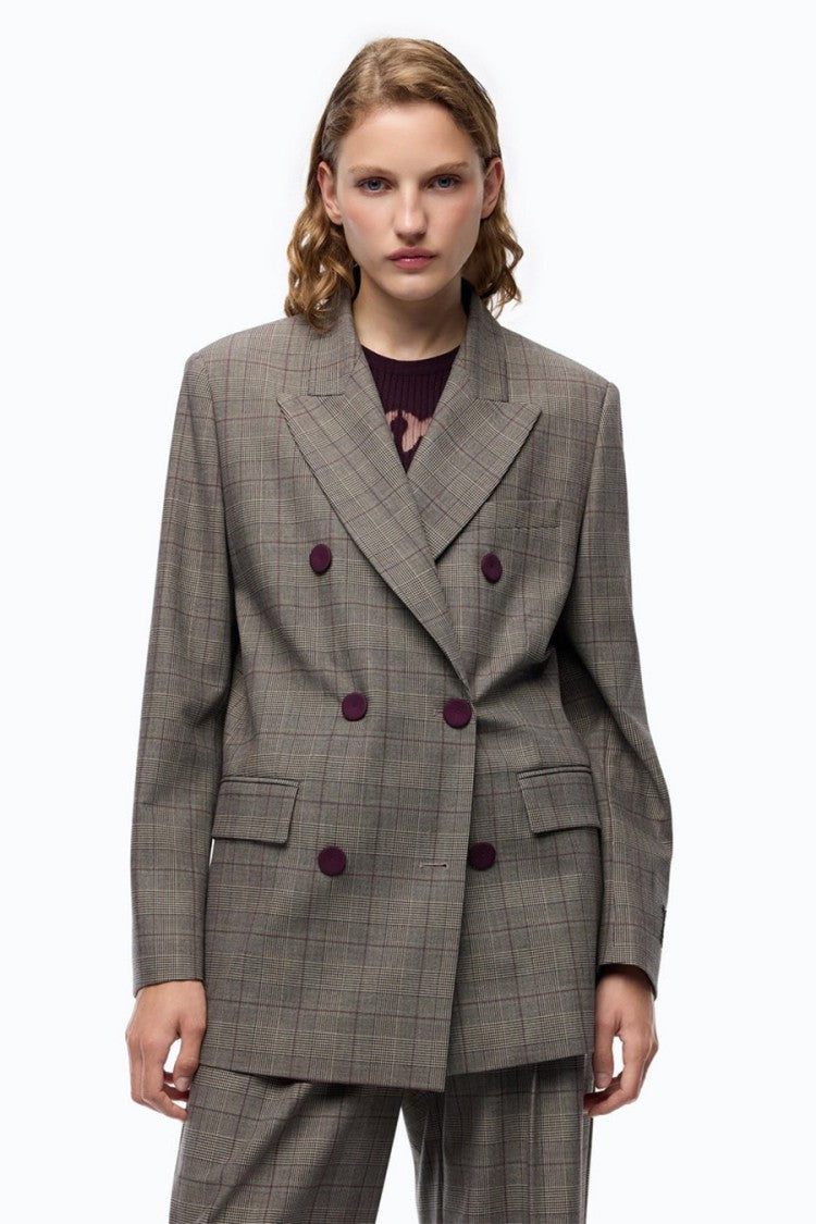 Pinko Multicolor Polyester-Wool Blend Plaid Blazer