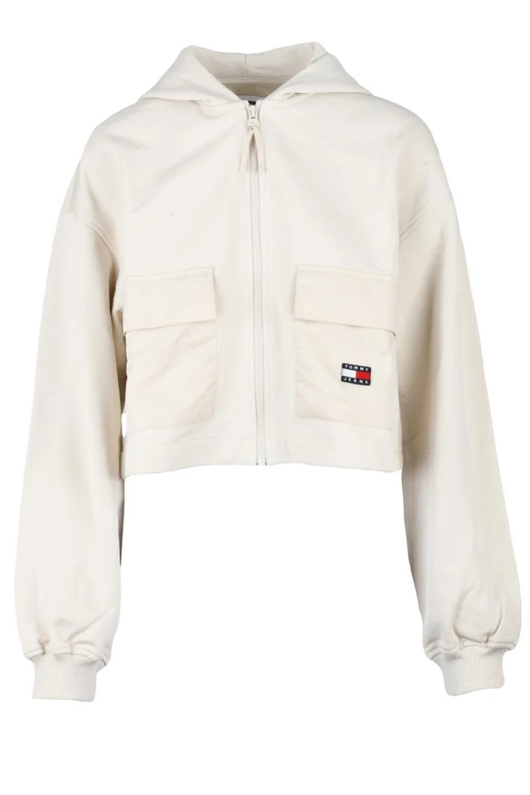 Tommy Jeans Beige Cropped Hooded Sweatshirt