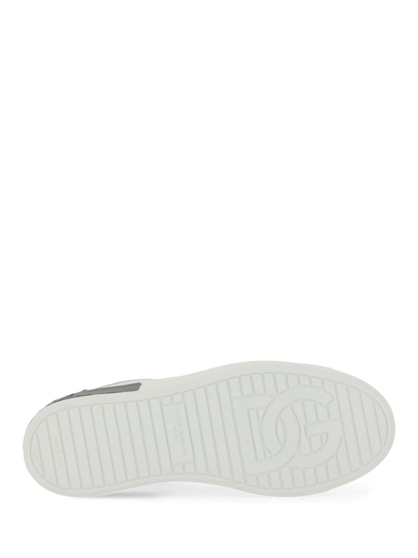 Dolce & Gabbana Low-Top Sneaker In Smooth Leather With Navy Accents