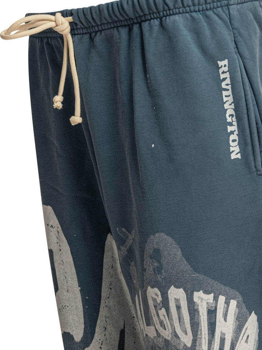 Rrr123 Blue Cotton Trousers With Distressed Graphics