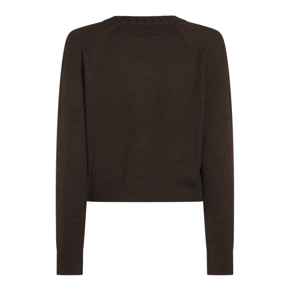 Allude Brown Cropped Ribbed Crew Neck Knit Sweater