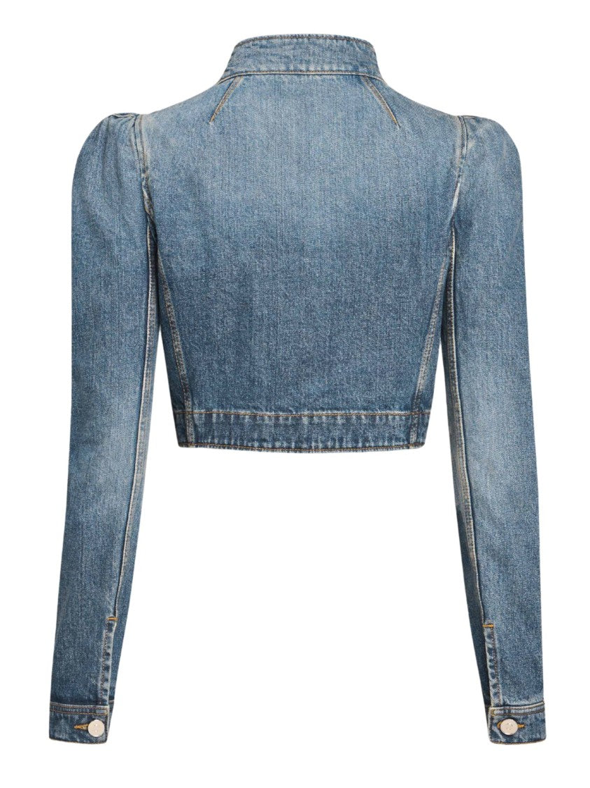 Alaïa Cropped Denim Jacket With High Neck
