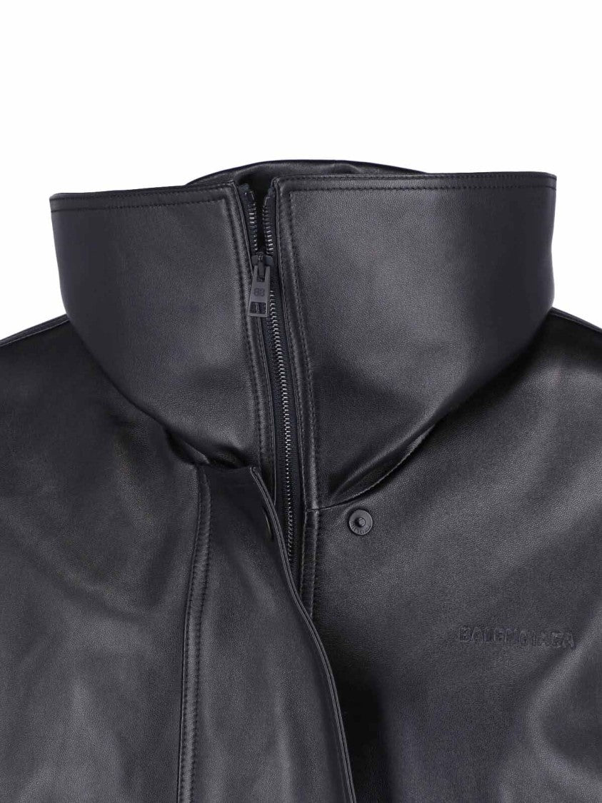 Balenciaga Boxy Oversized High Collar Smooth Leather Jacket