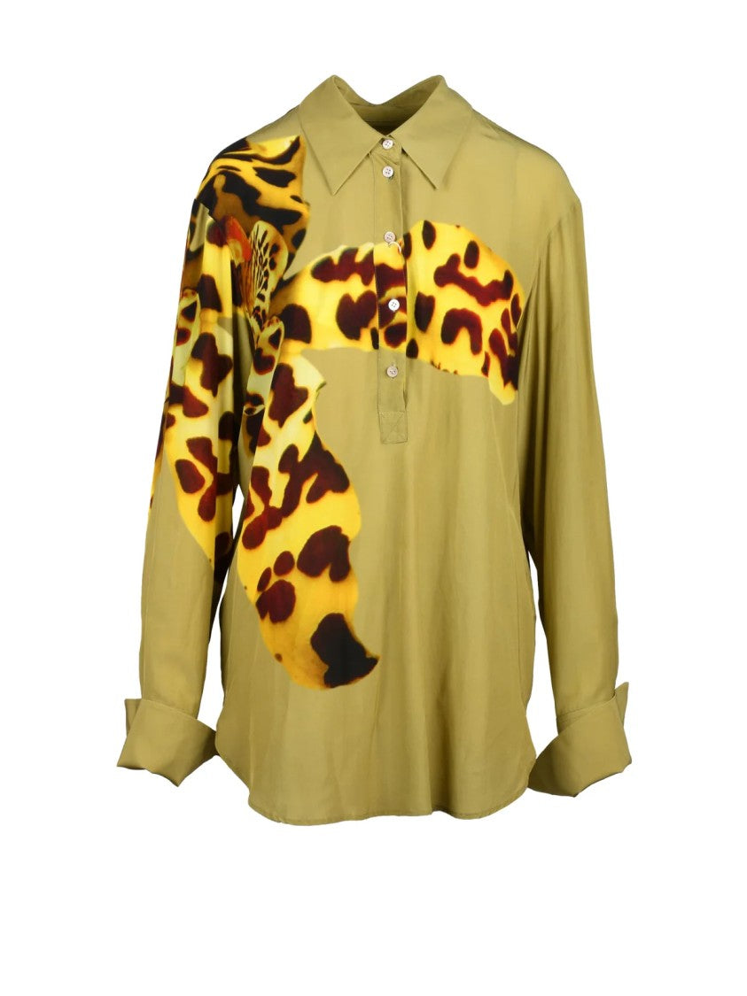 Dries Van Noten Green Fluid Abstract Viscose Shirt