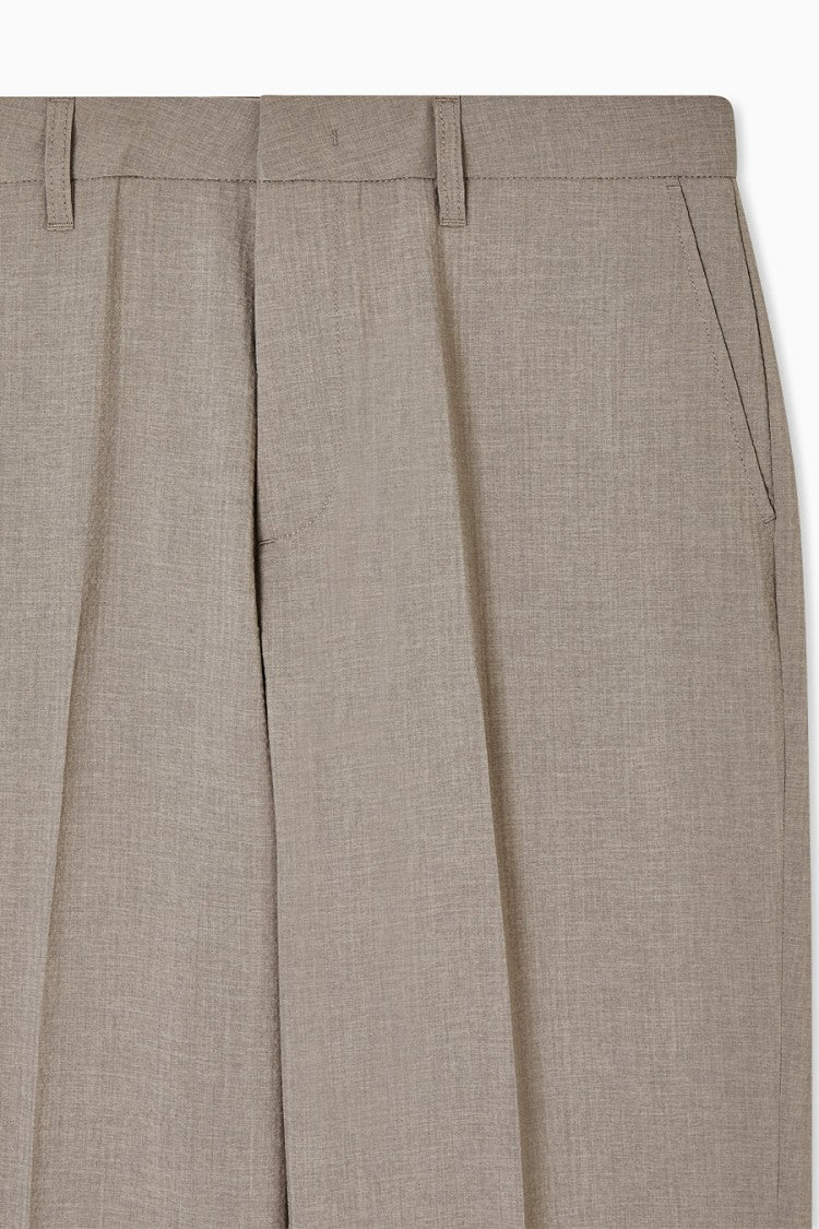 Emporio Armani Khaki Polyester Pleated Cropped Trousers