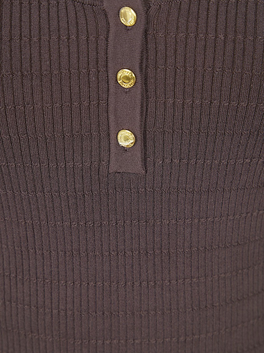 Elisabetta Franchi Sleeveless Ribbed Top With Racerback And Gold Accents