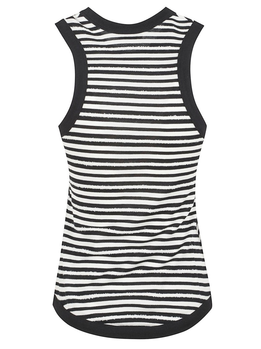 Saint Laurent Striped Sleeveless Top With Distressed Texture