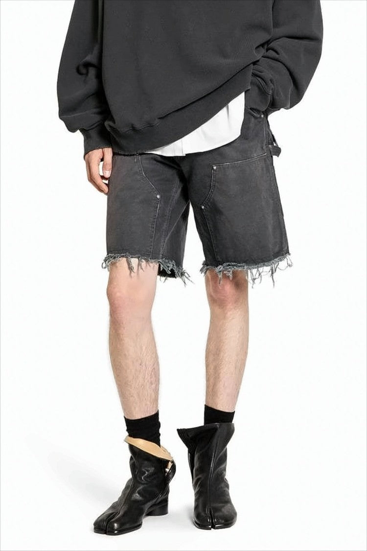 Maison Margiela Mid-Thigh Relaxed Fit Shorts With Distressed Hem And Utility Pockets