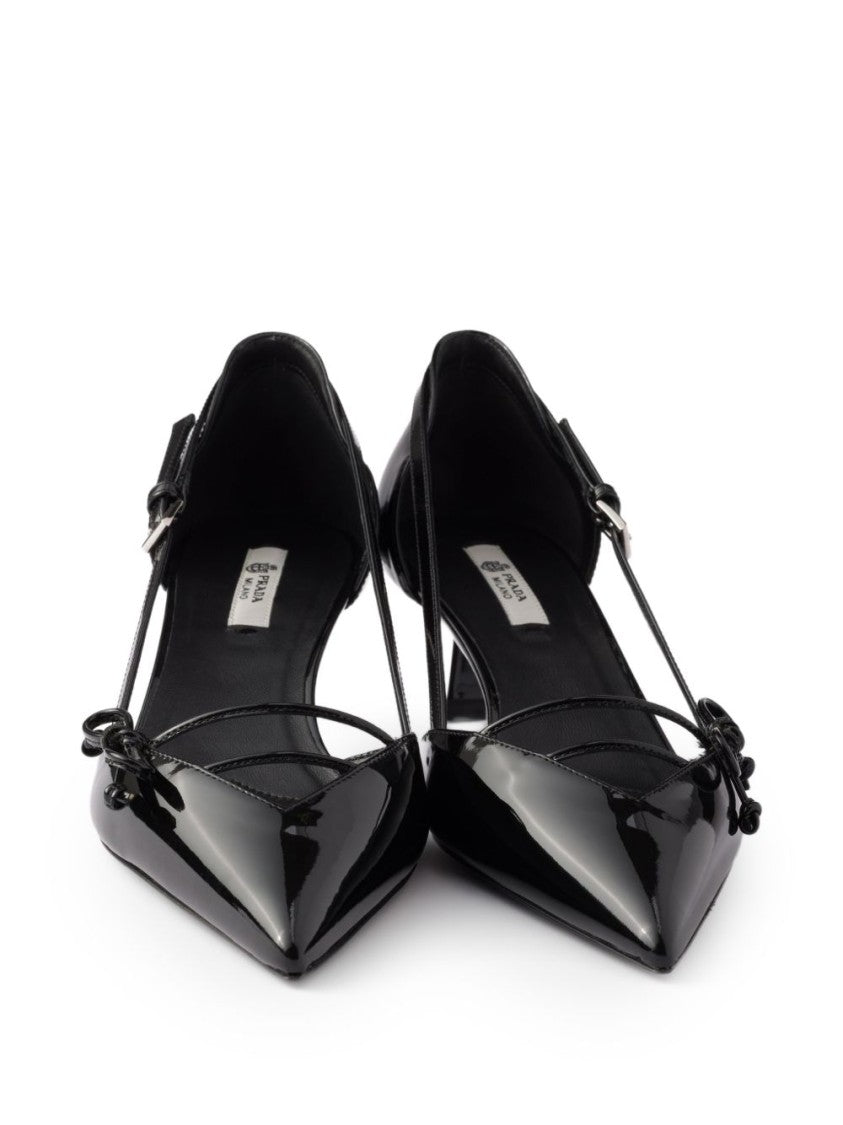 Prada Black Open-Side Leather Buckle Strap Pumps