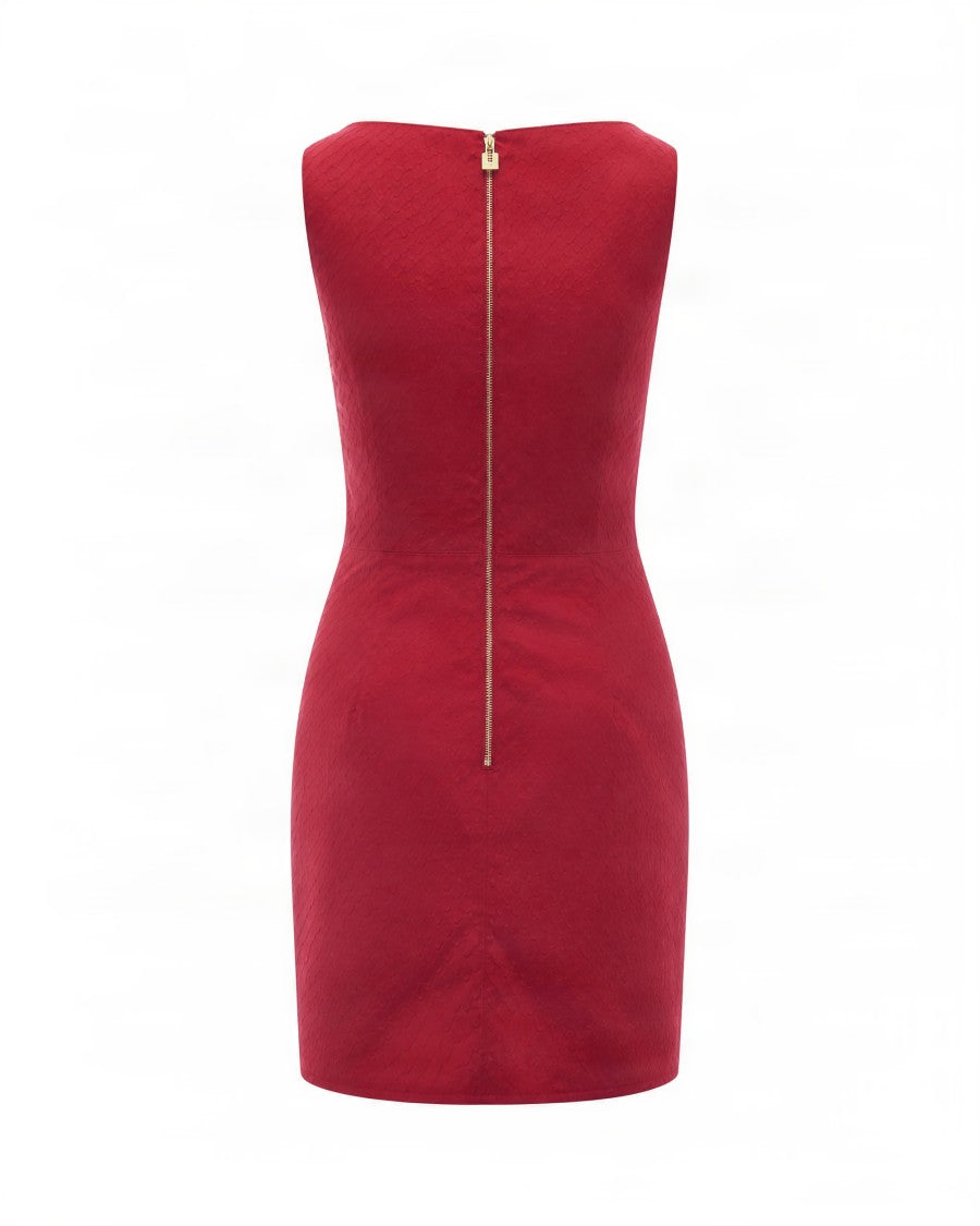 Elisabetta Franchi Red Draped Front Fitted Sleeveless Mini Dress