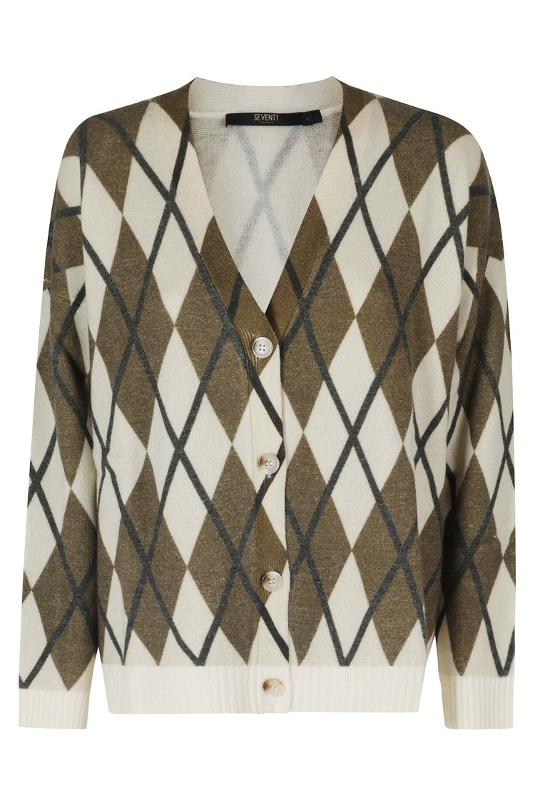 Seventy Green Diamond Pattern Wool Cardigan