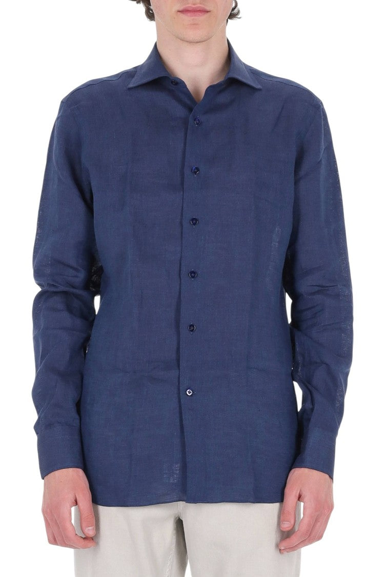 Borriello Royal Blue Pure Linen Casual Shirt