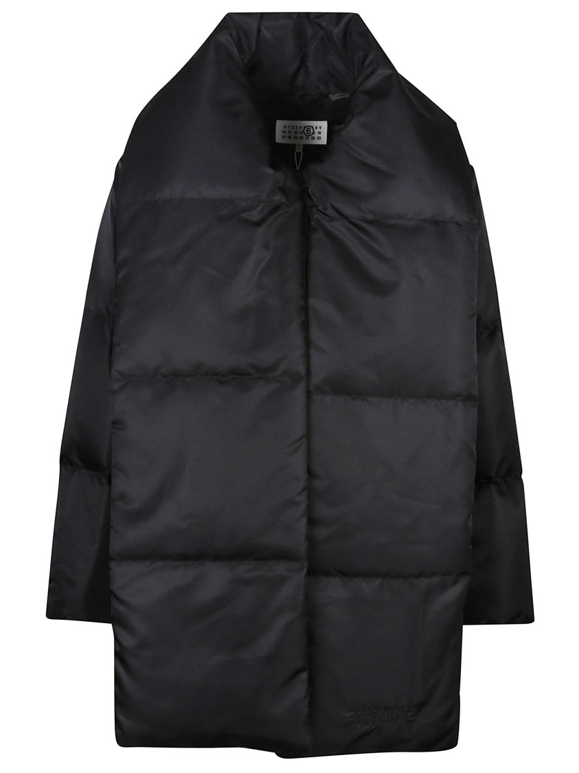Mm6 By Maison Margiela Short Asymmetrical Down Jacket In Polyamide