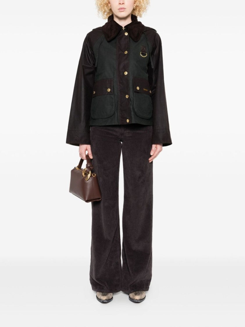 Barbour Boxy Cropped Waxed Jacket With Tartan Accents