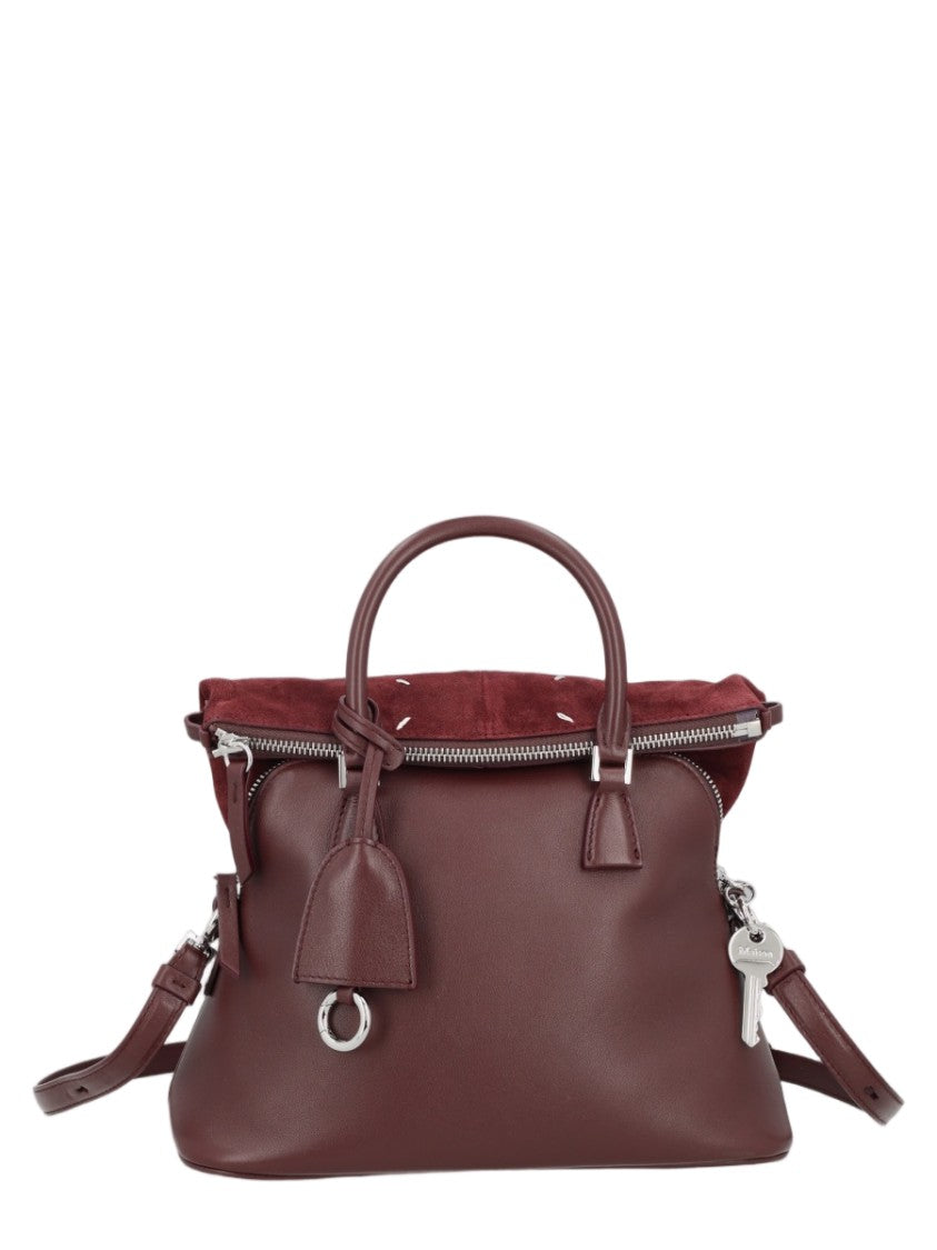 Maison Margiela Structured Burgundy Leather Tote With Dual Handles And Detachable Strap