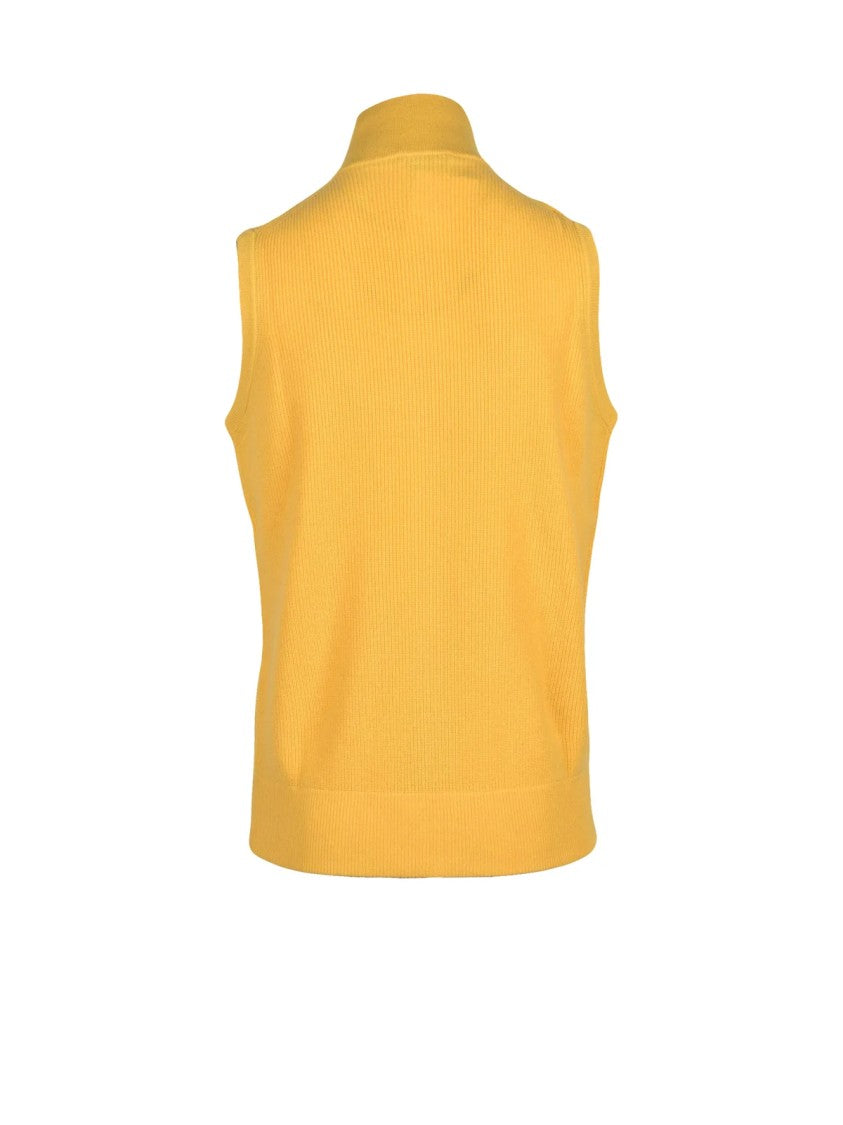 Kangra Orange Wool-Cashmere Mock Neck Cardigan