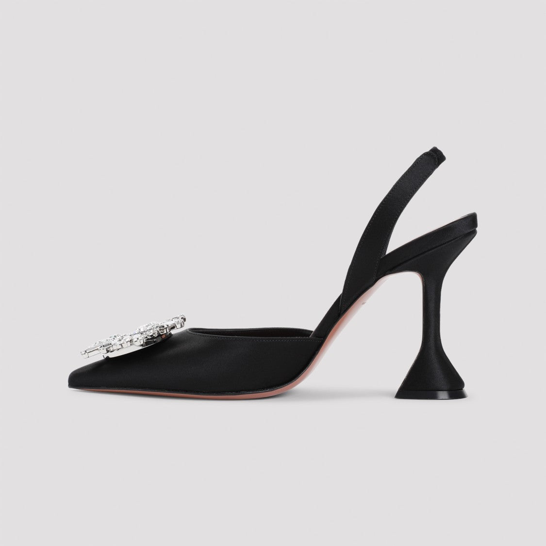 Amina Muaddi Black Satin Pumps With Crystal Embellishment And 9.5Cm Heel