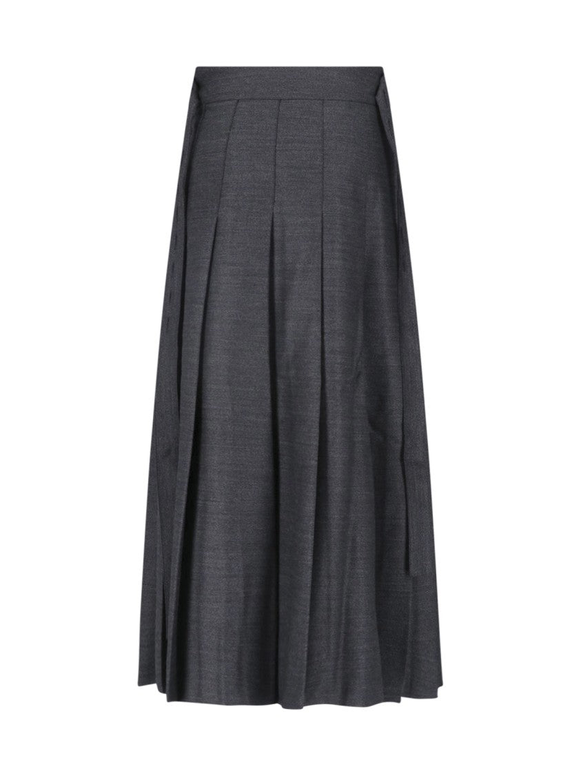 Róhe Grey Pleated Virgin Wool Maxi Skirt