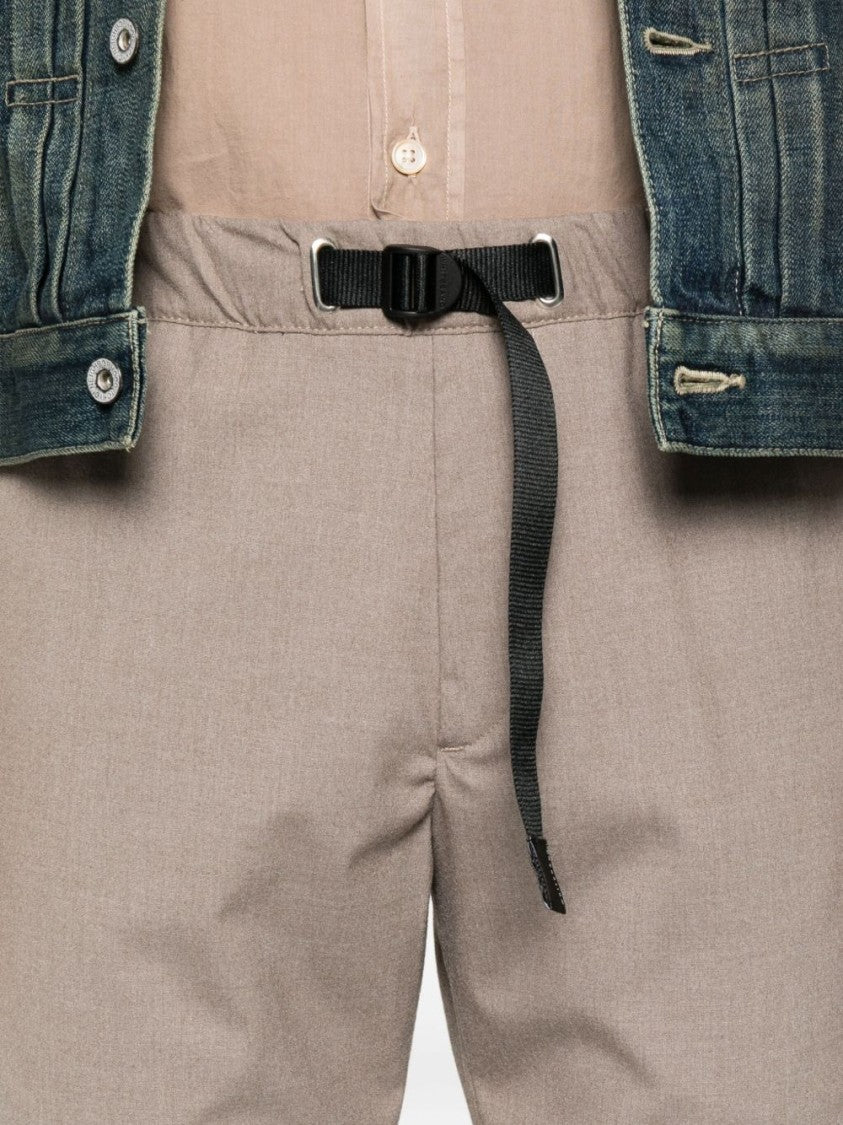 White Sand Straight-Leg Beige Trousers With Adjustable Waistband