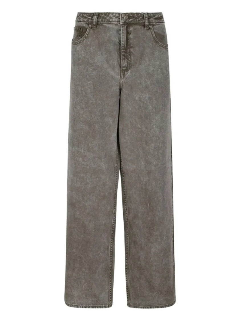 Michael Kors Green High-Waisted Washed Finish Cotton Wide-Leg Jeans