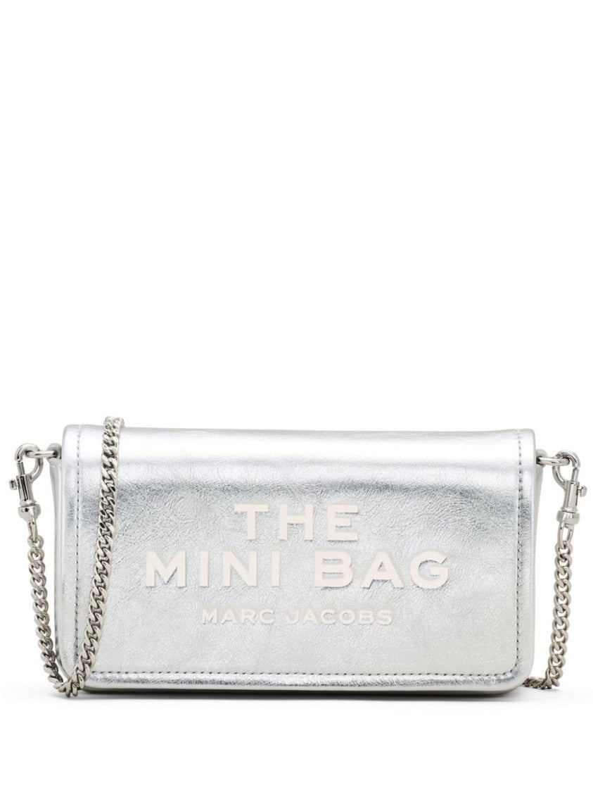 Marc Jacobs Metallic Silver Leather Foldover Bag With Chain-Link Strap