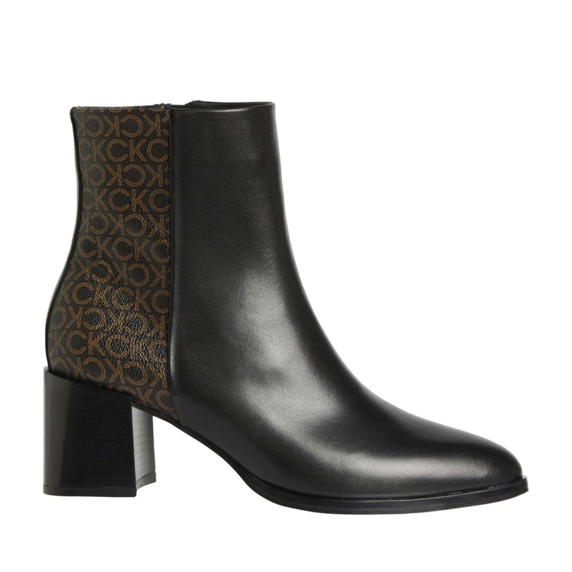 Calvin Klein Almond Black Logo-Patterned Leather Ankle Boots