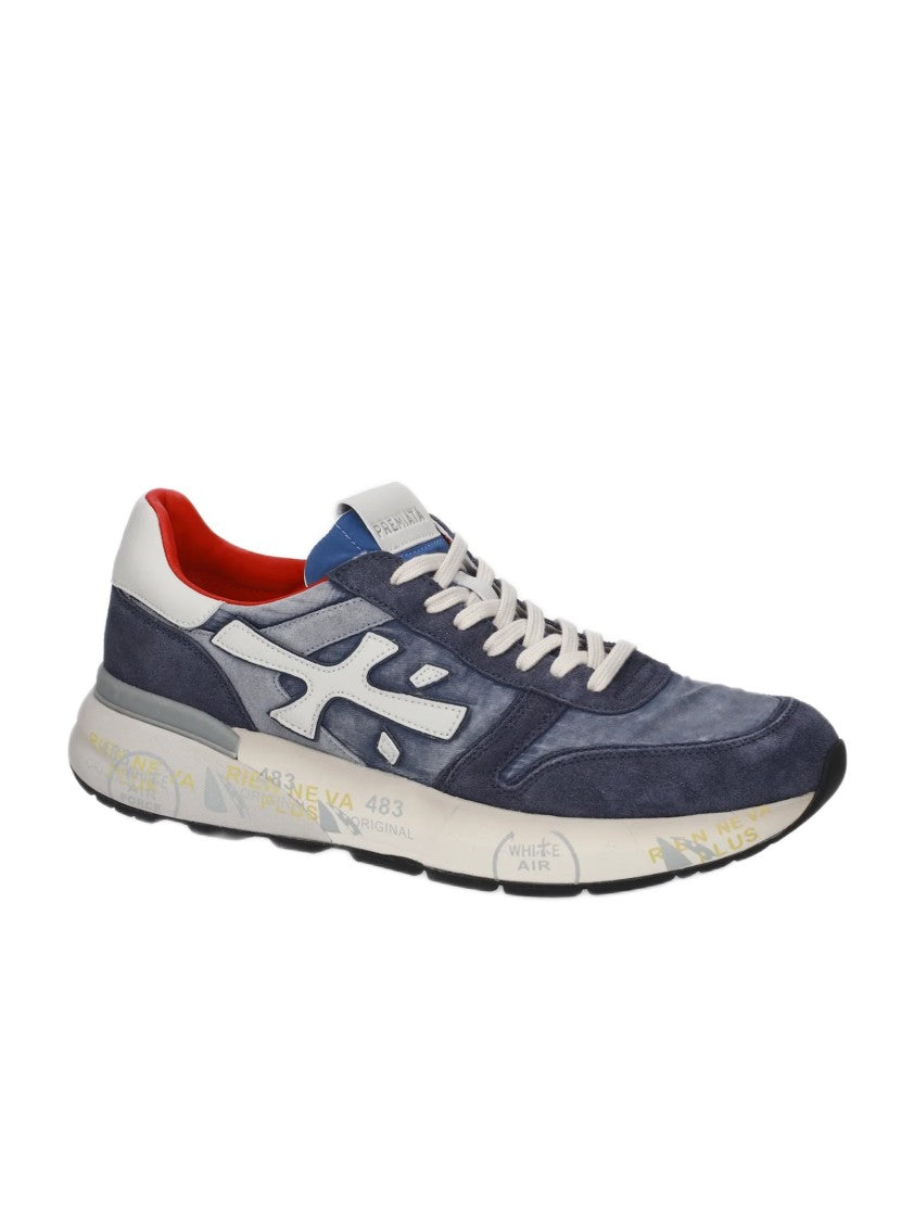 Premiata Blue Leather And Technical Fabric Sneakers With Cushioned Sole