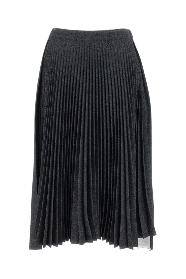 Plan C Grey Asymmetrical Hem Pleated Maxi Skirt