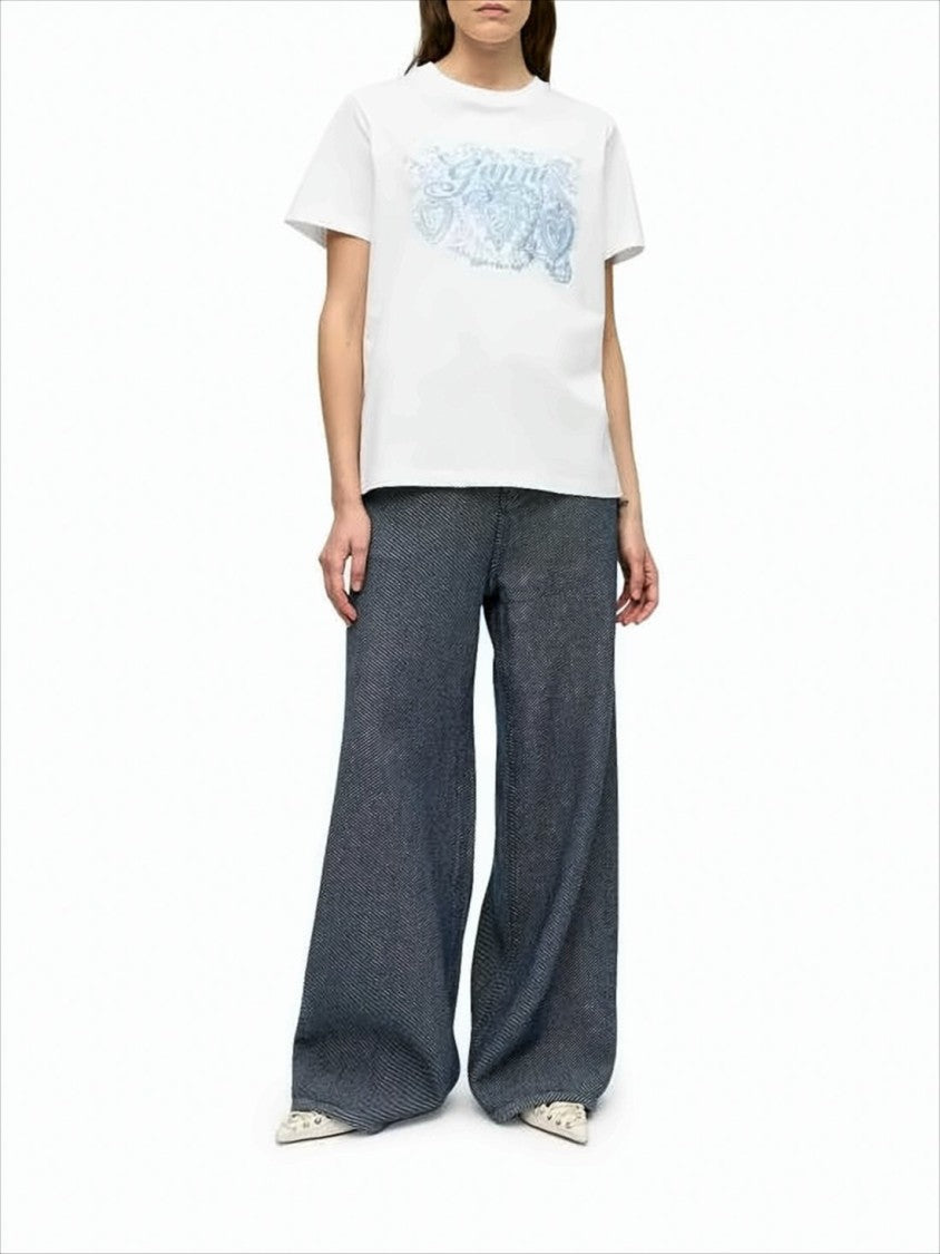 Ganni Relaxed-Fit Organic Cotton T-Shirt With Decorative Graphic Print