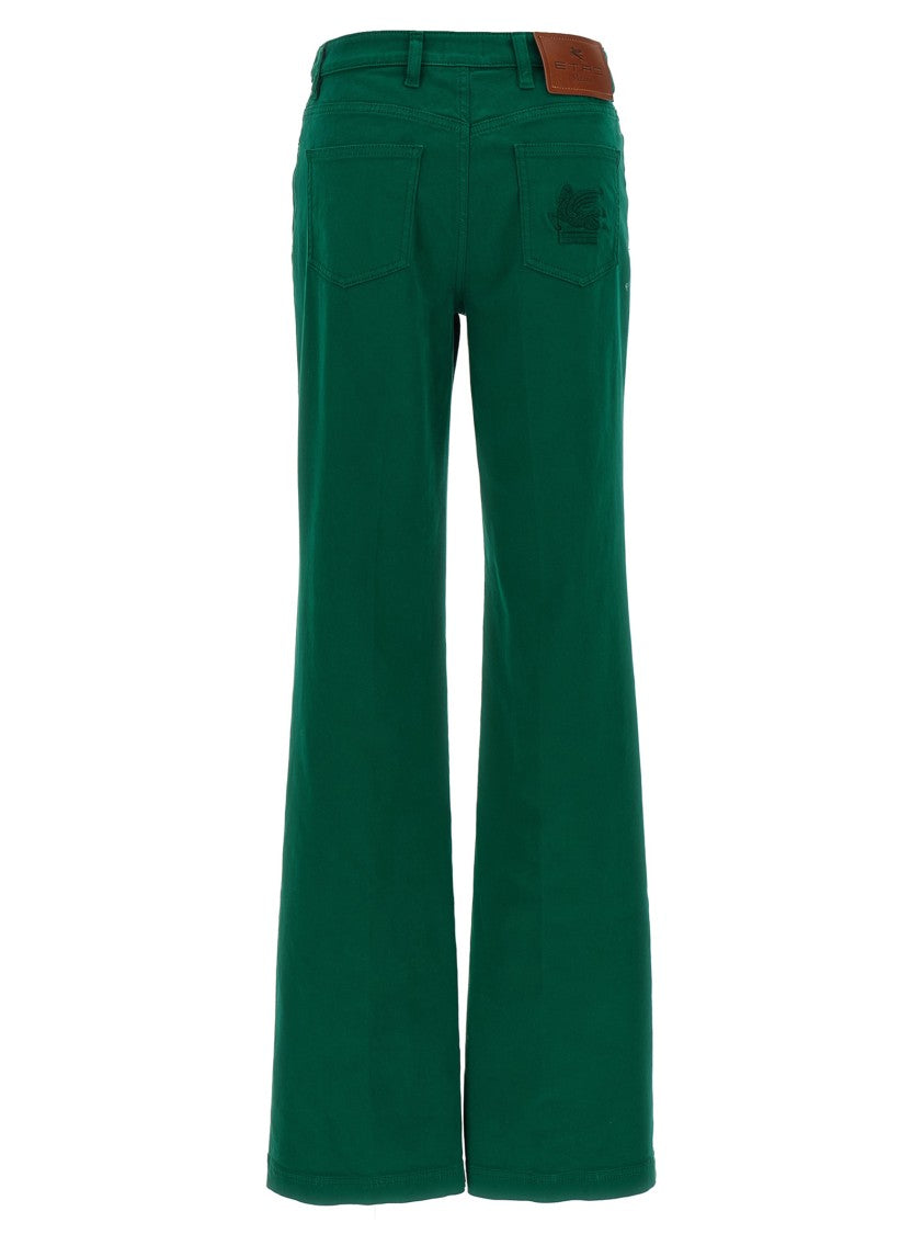 Etro Wide-Leg Green Cotton Trousers